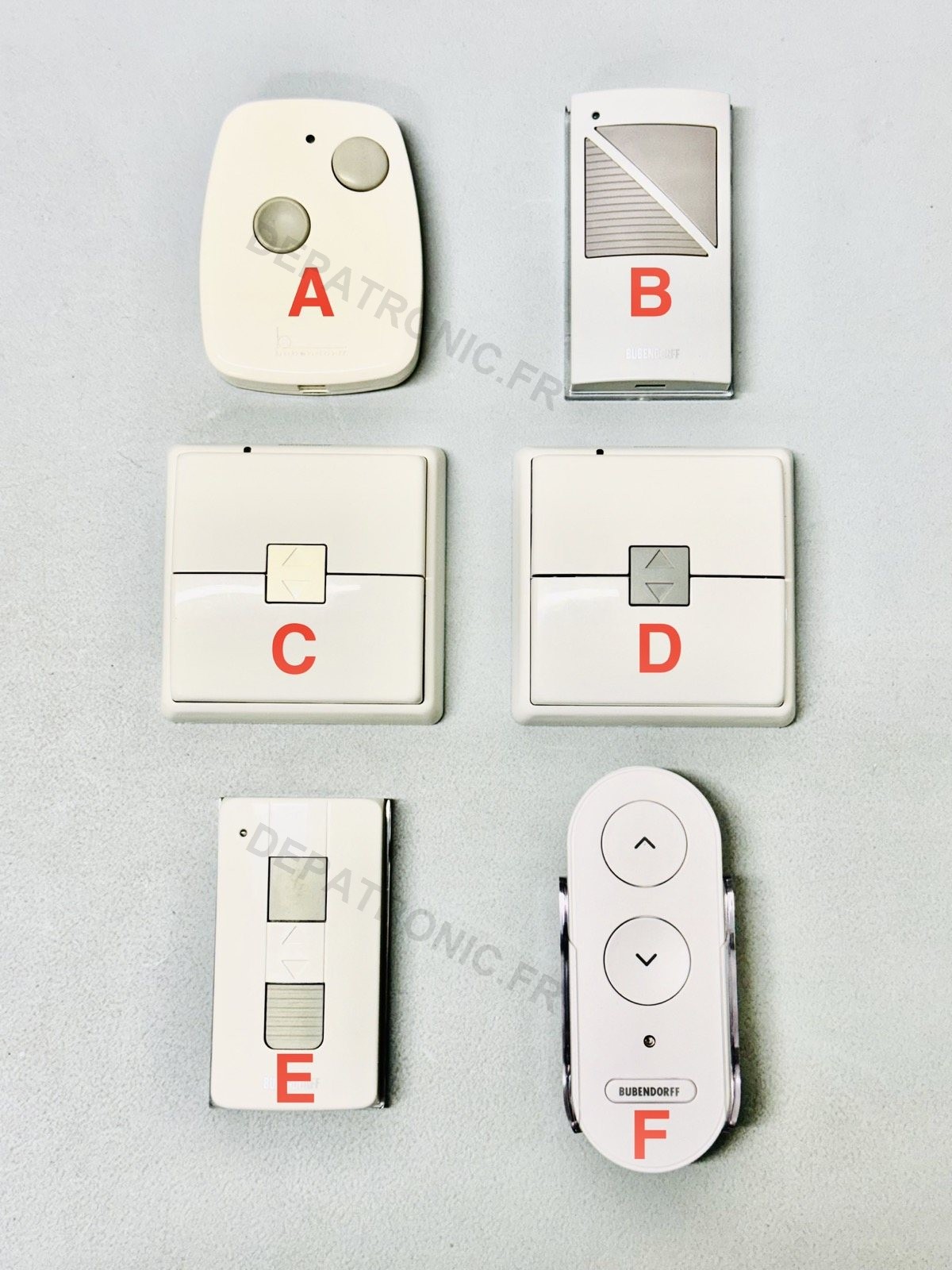 Repère des télécommandes Bubendorff modèles A à F